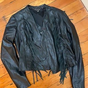Leather jacket with fringe